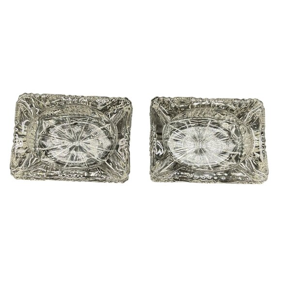 Vintage Crystal Cut Glass Square Ashtrays Set Of 2 Salt Cellars 3"L x 2.25"W - Picture 4 of 5